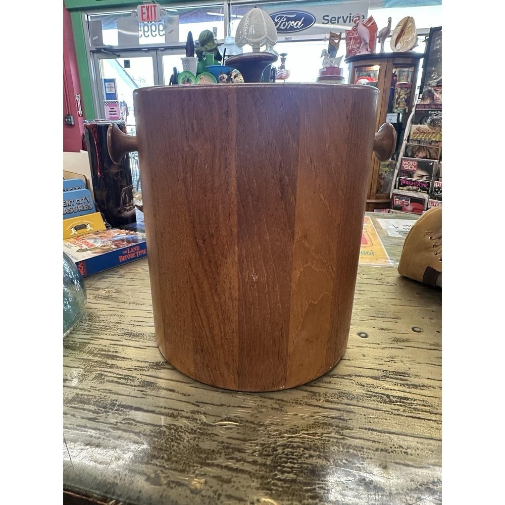 Vintage Danish Modern MCM 11" Staved Teak Wood Ice Bucket Early Digsmed Unmarked